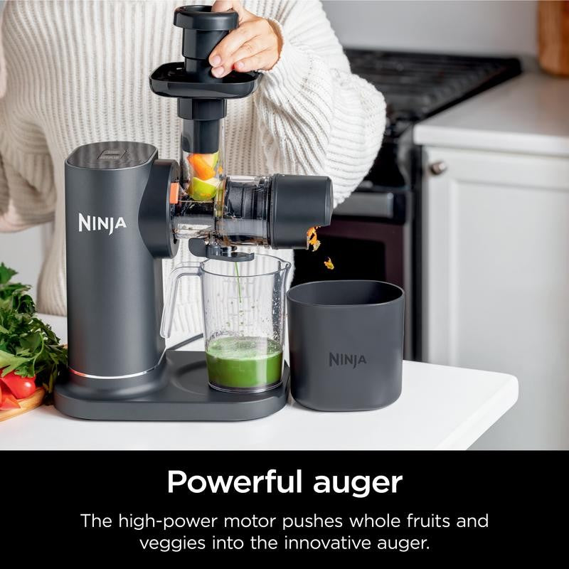 Powerful auger pushes whole fruits and veggies